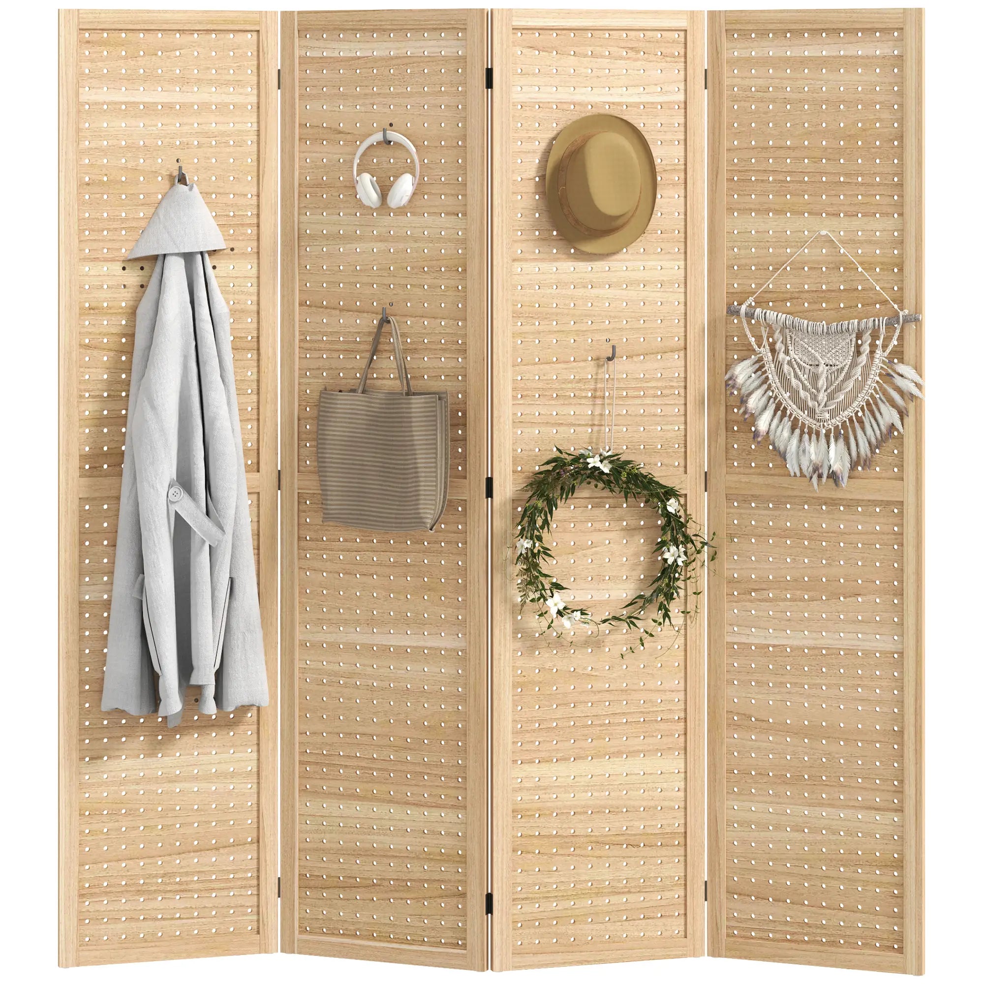 5.6 Ft. 4-Panel Room Divider, Freestanding Privacy Screen, Natural Room Dividers at Gallery Canada