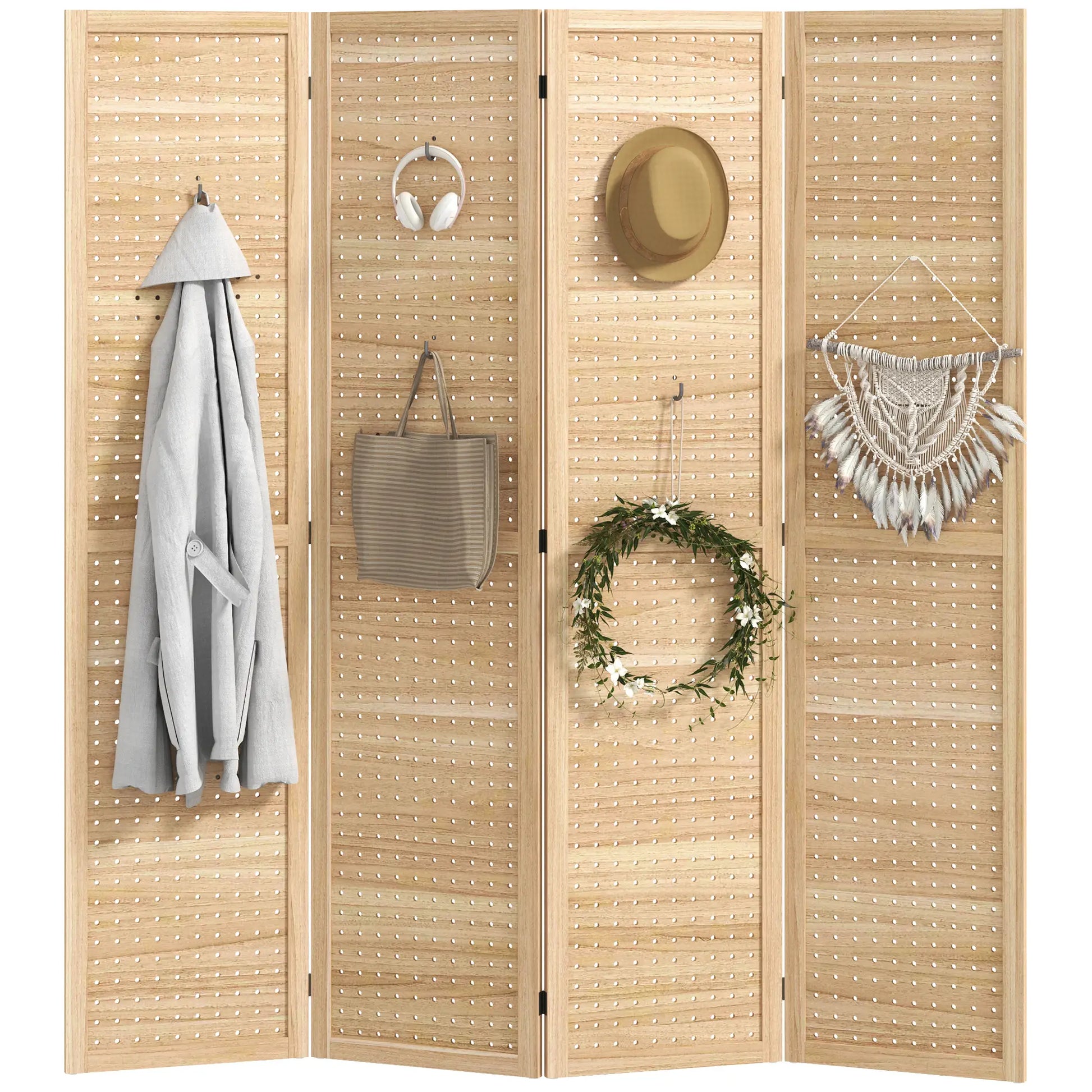 5.6 Ft. 4-Panel Room Divider, Freestanding Privacy Screen, Natural Room Dividers at Gallery Canada