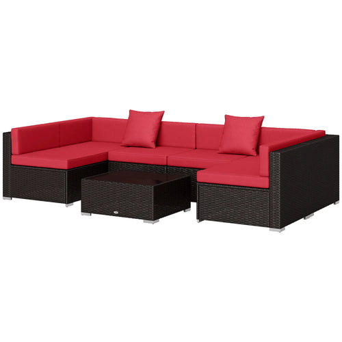 7-Piece Garden Wicker Sectional Set, Patio Sofa, Wine Red