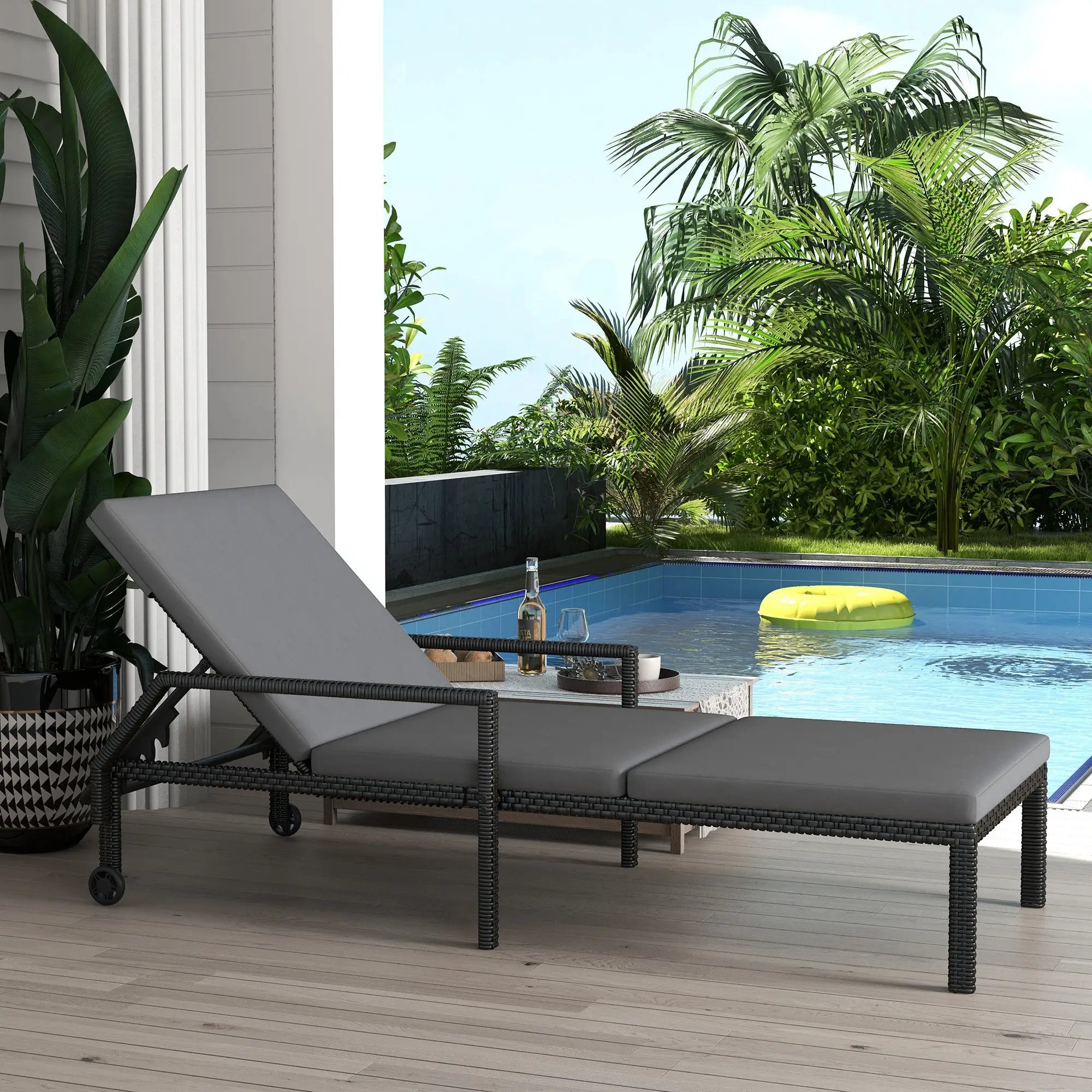 Wicker Chaise Lounger, 5-Level Adjustable Backrest, Light Grey Chaise Loungers at Gallery Canada