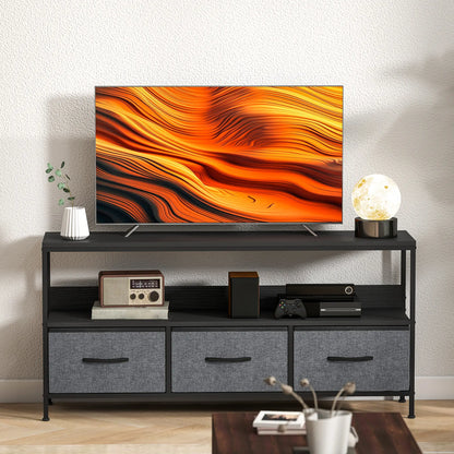 TV Stand with Charging Station, 3 Foldable Drawers, Open Shelf, 55 Inch, Black TV Stands at Gallery Canada