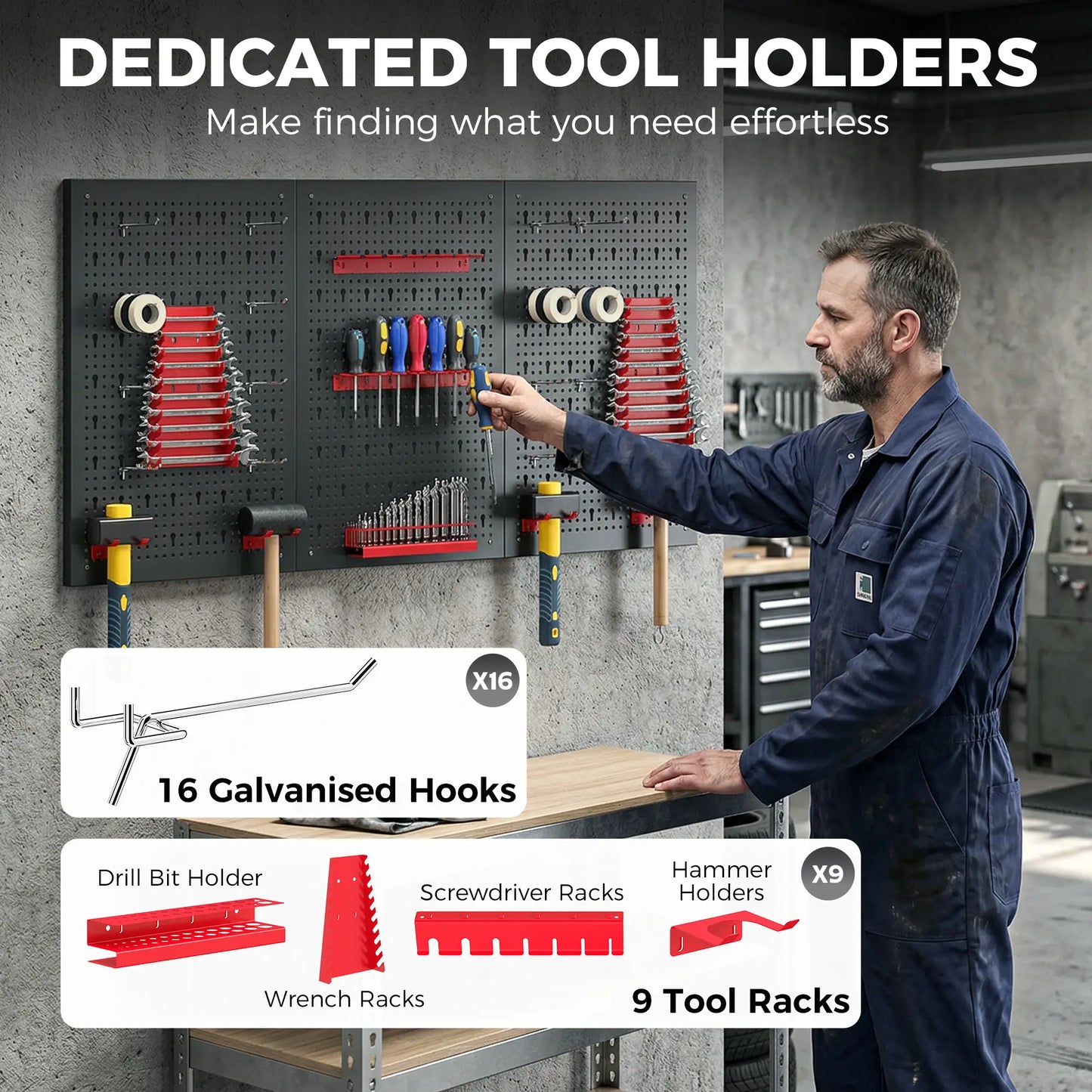 28 Piece Metal Peg Board with Accessories, Shelf Tool Organizer, Black and Red Tool Organizers at Gallery Canada