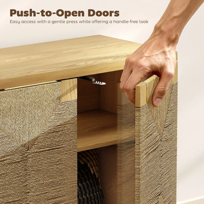 Handwoven Rope Accent Cabinet, Boho Sideboard, Push to Open Doors, Adjustable Shelf Storage Cabinets at Gallery Canada