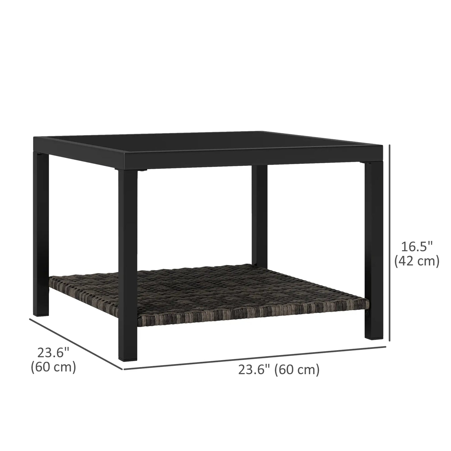 23.6" Rattan End Table, Outdoor Coffee Table, Tempered Glass Top, Black Patio Side Tables at Gallery Canada