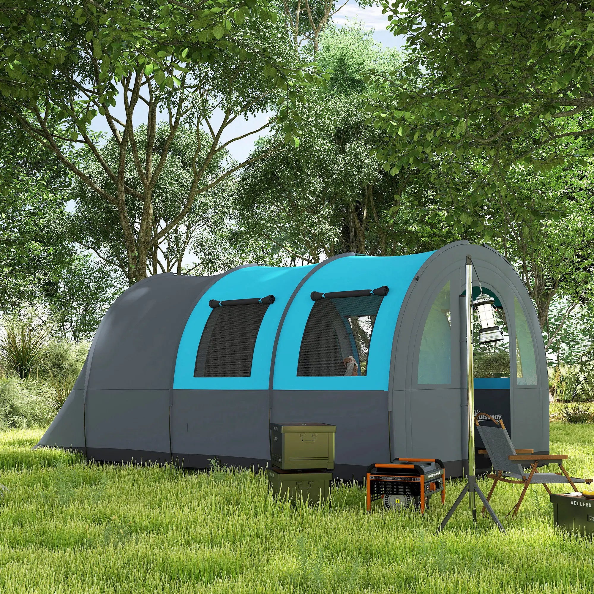 5-6 Person Camping Tent, Living Room Bedroom, 3000mm Waterproof, Grey Blue Camping Tents at Gallery Canada