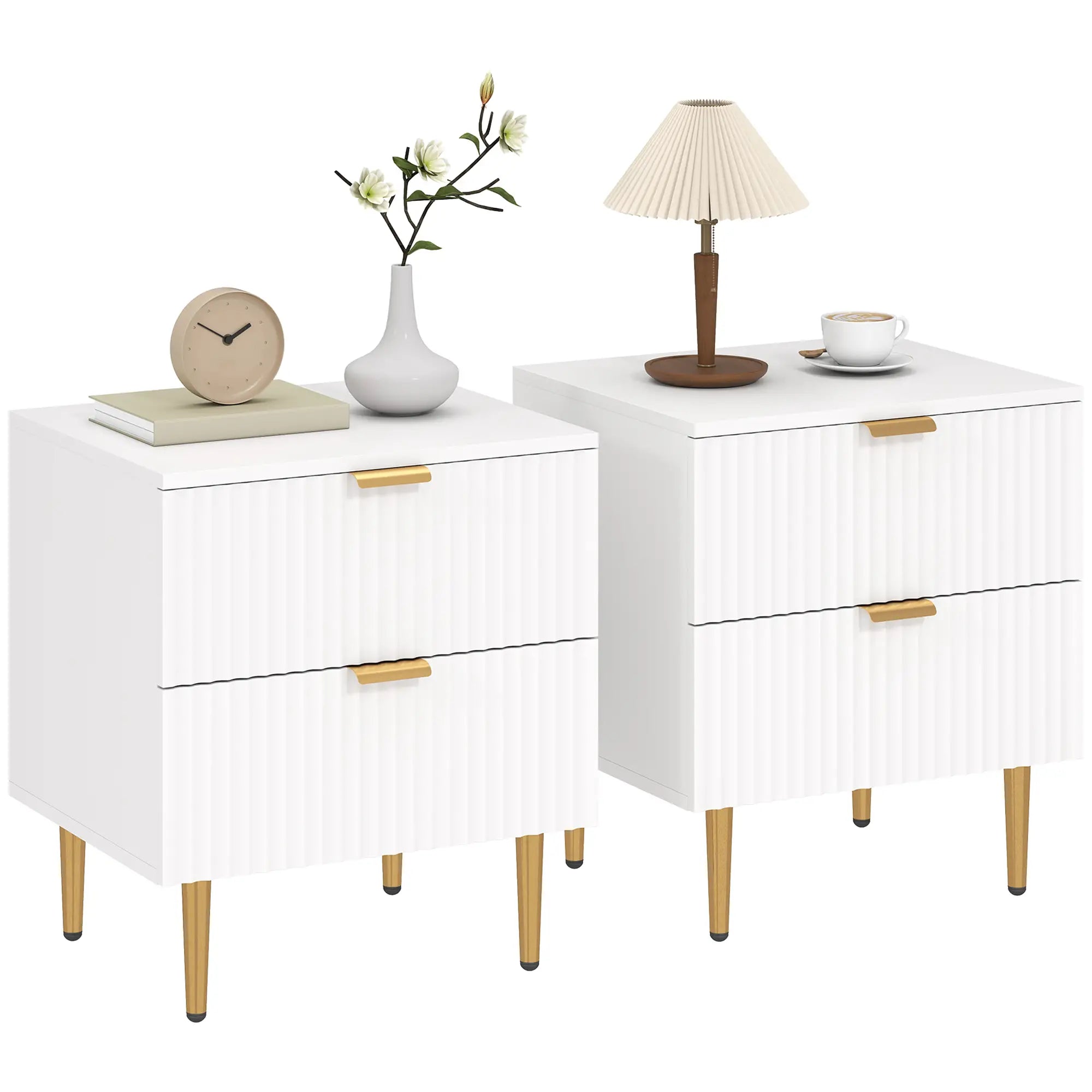 Modern Nightstand With 2 Drawers, Metal Legs For Bedroom, White Bedside Tables at Gallery Canada