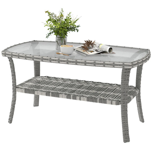 Outdoor Coffee Table With Storage, PE Wicker With Glass Top, Dark Grey Patio Side Tables Dark Grey, Clear at Gallery Canada
