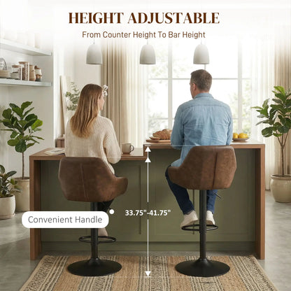 Adjustable Swivel Bar Stools Set of 2, PU Leather with Footrest, Coffee Bar Stools at Gallery Canada