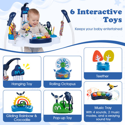 Baby Activity Center, Jumper Bouncer, 6 Interactive Toys, Lights Music, Blue High Chairs at Gallery Canada