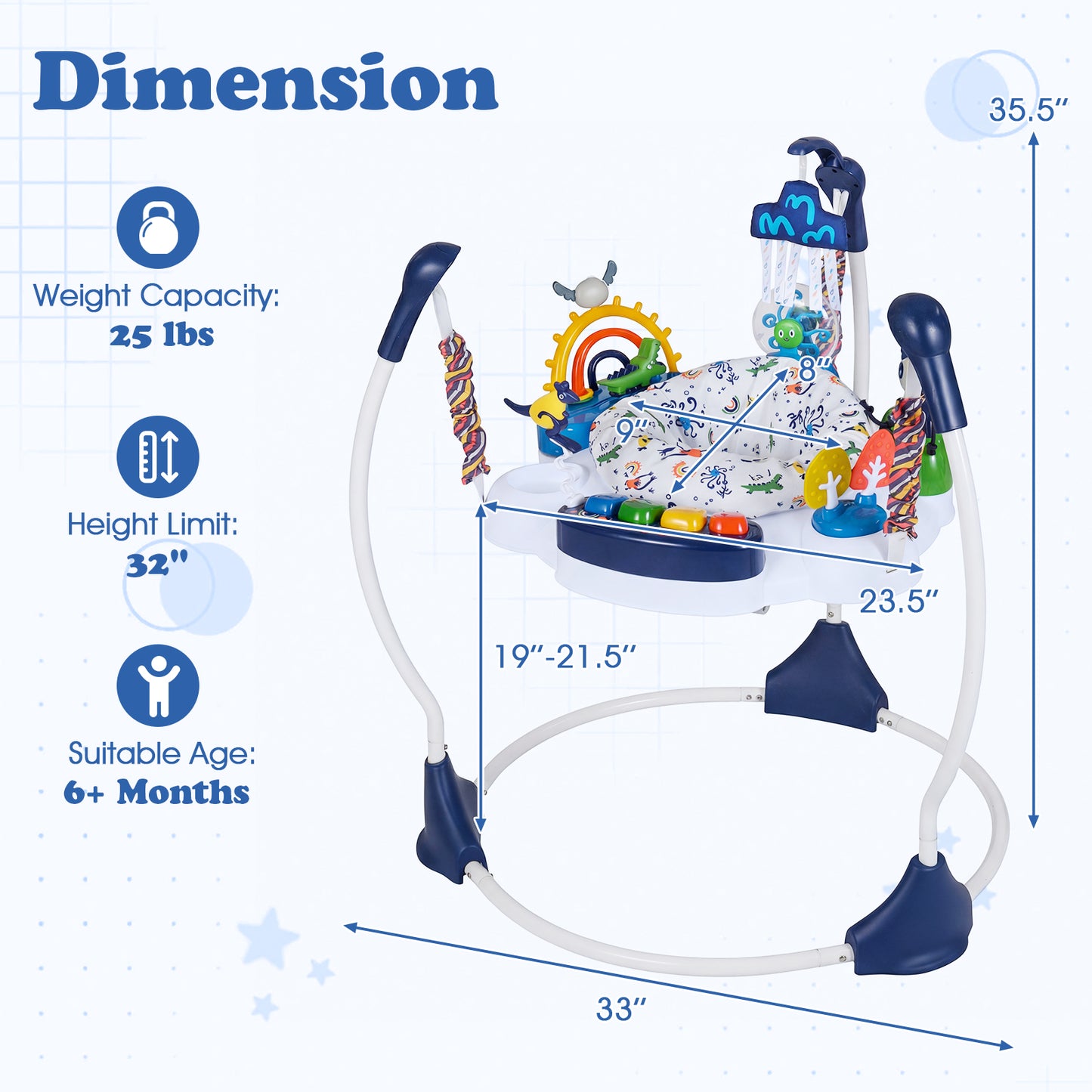 Baby Activity Center, Jumper Bouncer, 6 Interactive Toys, Lights Music, Blue High Chairs at Gallery Canada