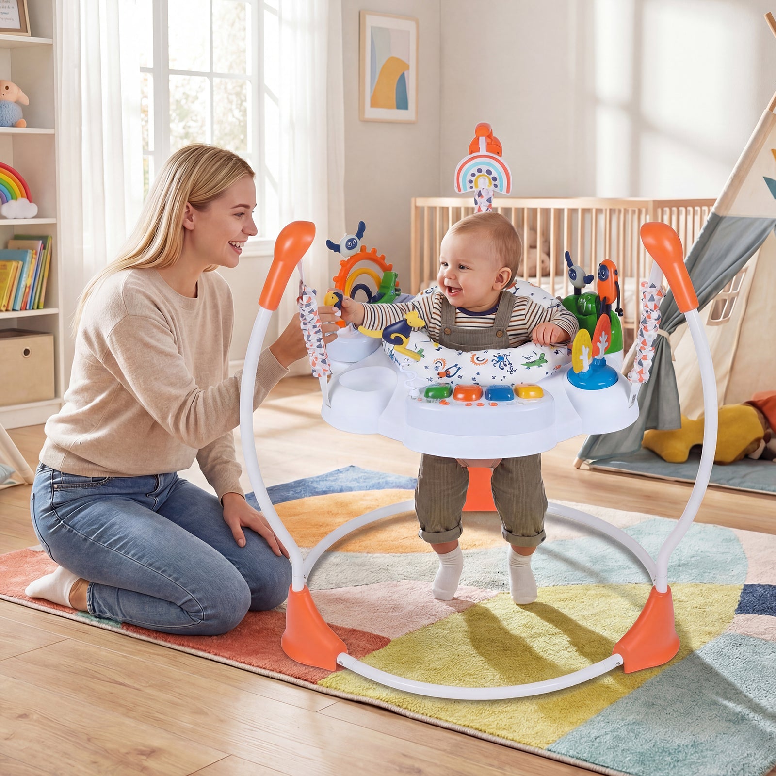 Baby Activity Center, Jumper Bouncer, 6 Interactive Toys, Lights Music, Orange High Chairs at Gallery Canada