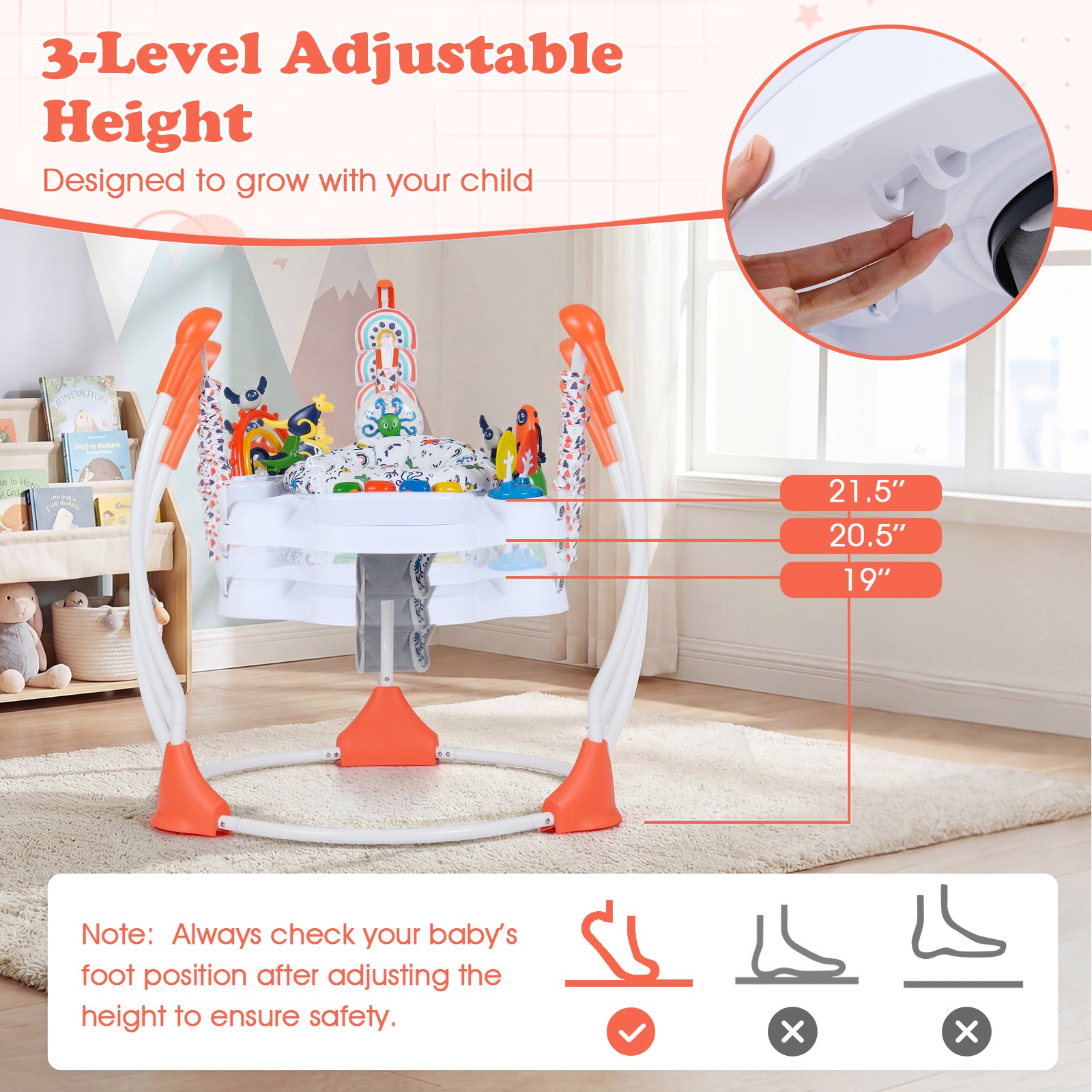 Baby Activity Center, Jumper Bouncer, 6 Interactive Toys, Lights Music, Orange High Chairs at Gallery Canada