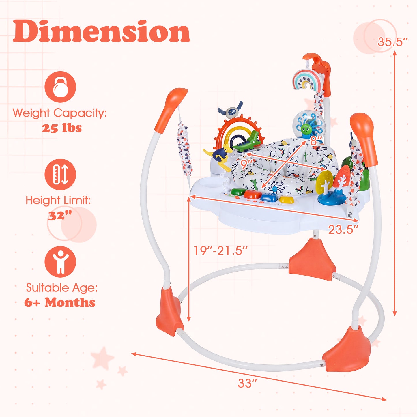 Baby Activity Center, Jumper Bouncer, 6 Interactive Toys, Lights Music, Orange High Chairs at Gallery Canada