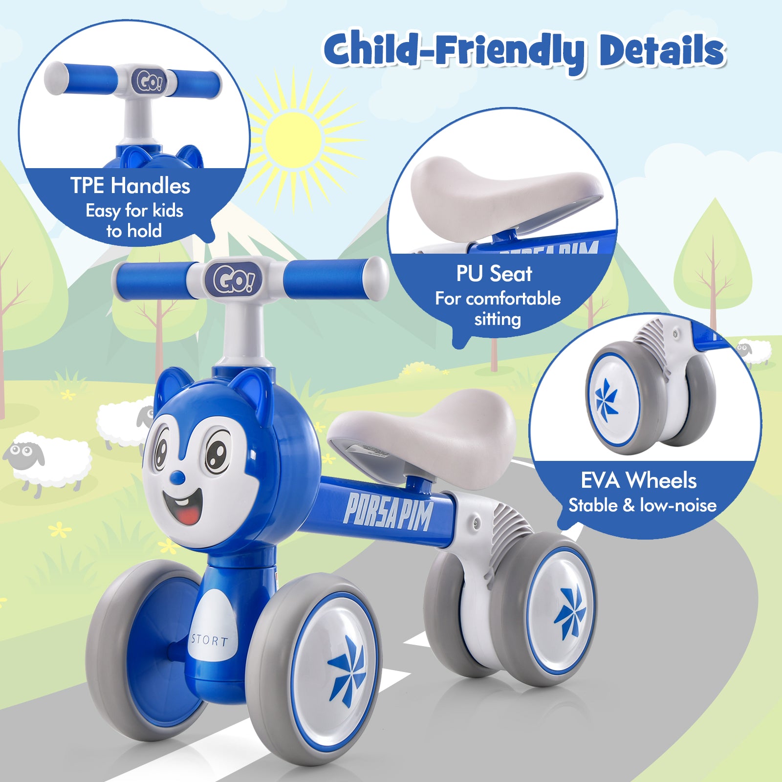 Baby Balance Bike No Pedal Lightweight Infant 4 Wheels Baby Bicycle, Blue Balance Bikes at Gallery Canada