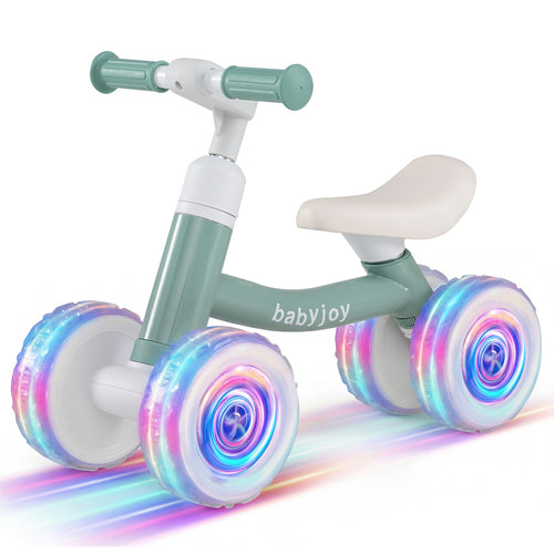 Baby Balance Bike, Adjustable Handlebar Seat, Lighting Wheels, Green