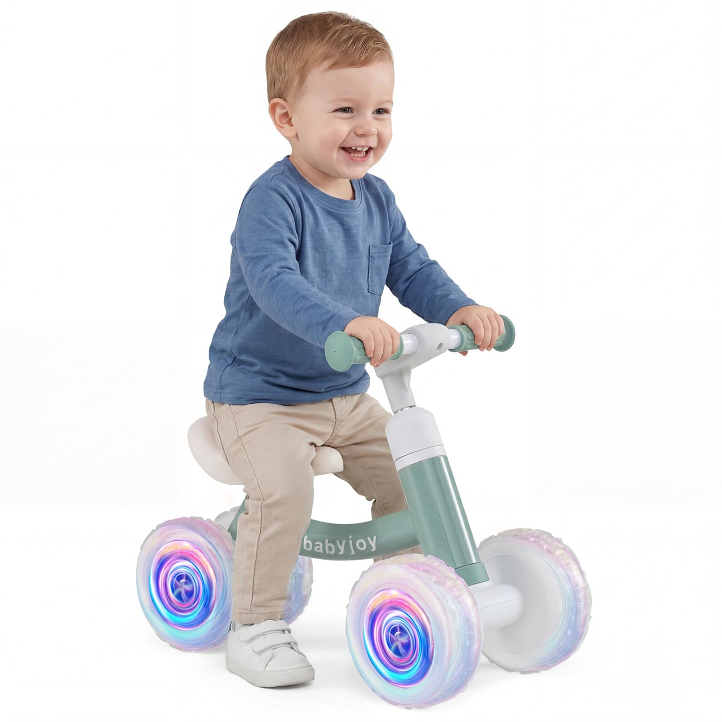 Baby Balance Bike, Adjustable Handlebar Seat, Lighting Wheels, Green Balance Bikes at Gallery Canada