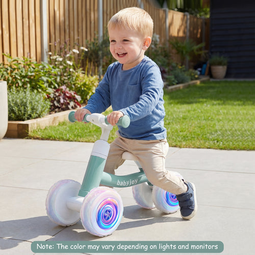 Baby Balance Bike, Adjustable Handlebar Seat, Lighting Wheels, Green