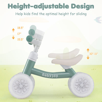 Baby Balance Bike, Adjustable Handlebar Seat, Lighting Wheels, Green Balance Bikes at Gallery Canada