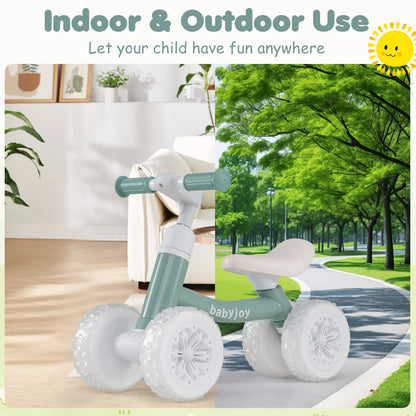 Baby Balance Bike, Adjustable Handlebar Seat, Lighting Wheels, Green Balance Bikes at Gallery Canada