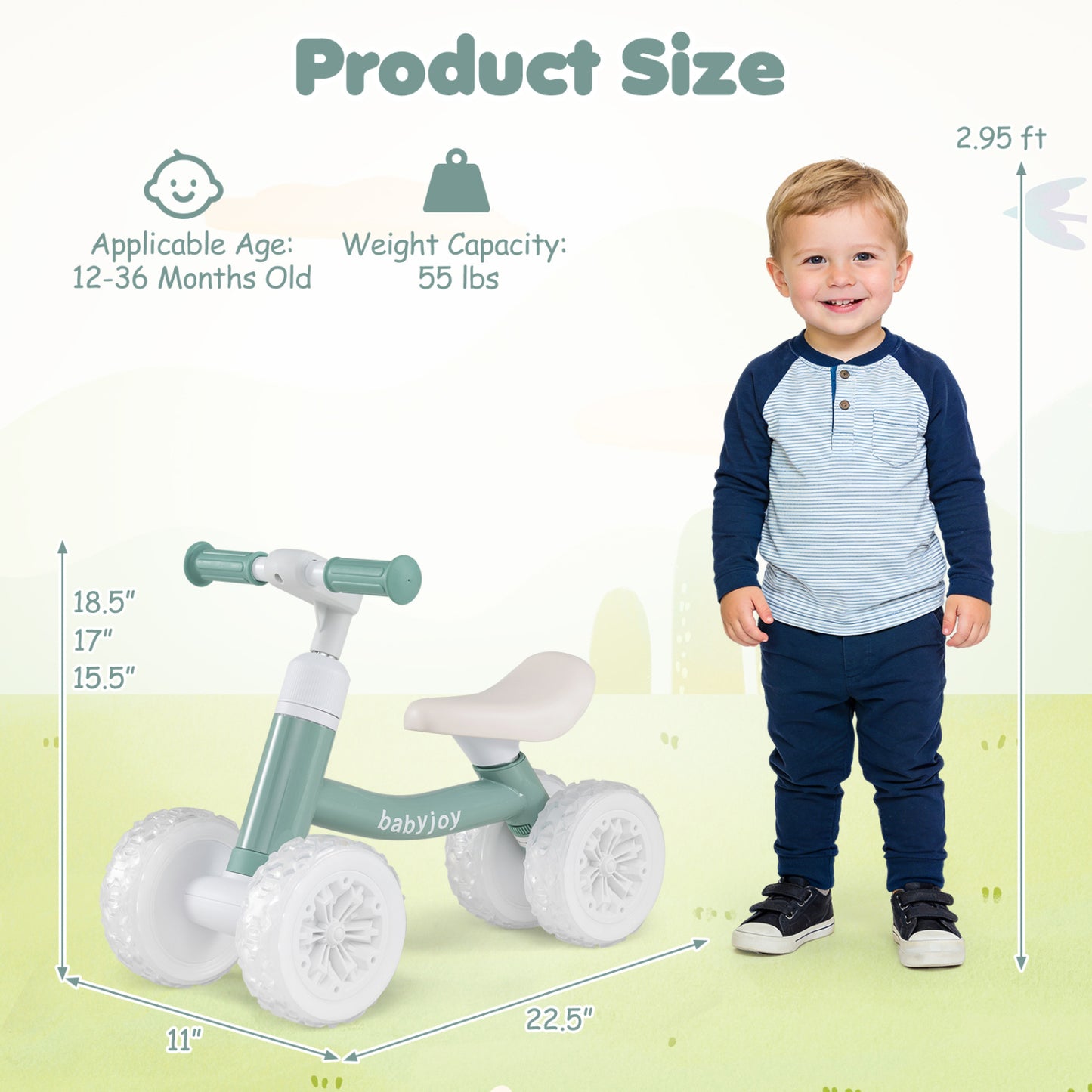 Baby Balance Bike, Adjustable Handlebar Seat, Lighting Wheels, Green Balance Bikes at Gallery Canada