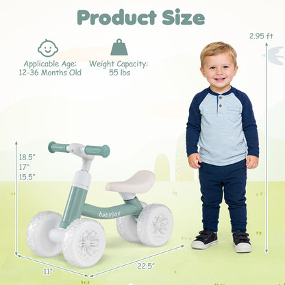 Baby Balance Bike, Adjustable Handlebar Seat, Lighting Wheels, Green Balance Bikes at Gallery Canada