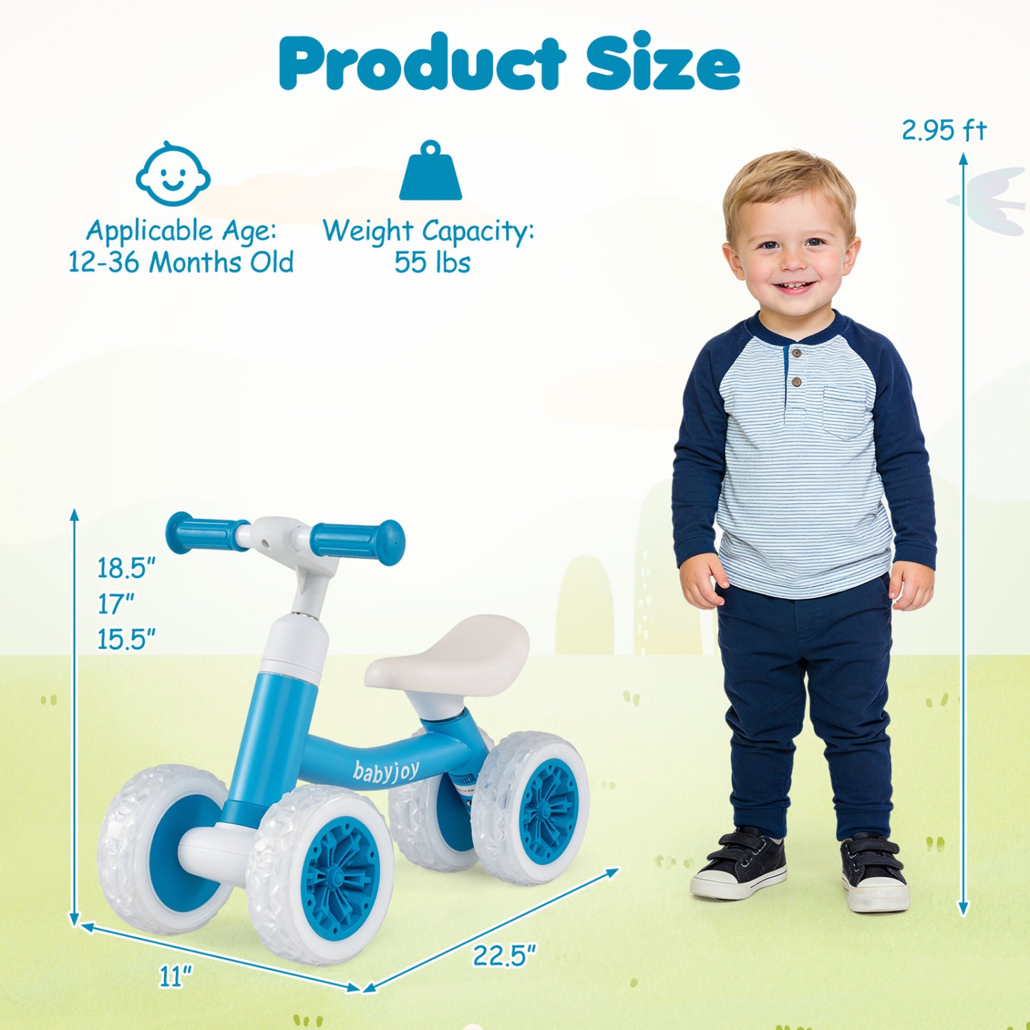 Baby Balance Bike, Adjustable Handlebar And Seat, Blue Balance Bikes at Gallery Canada