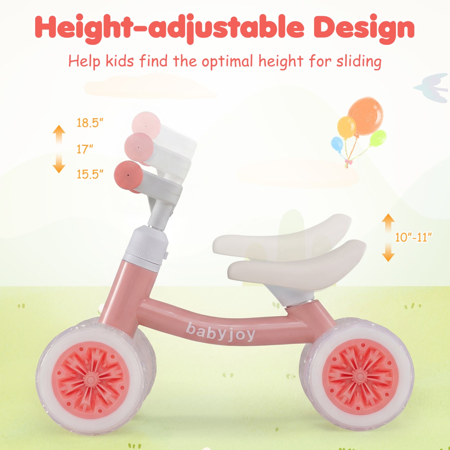 Baby Balance Bike, Adjustable Handlebar Seat, Pink Balance Bikes at Gallery Canada