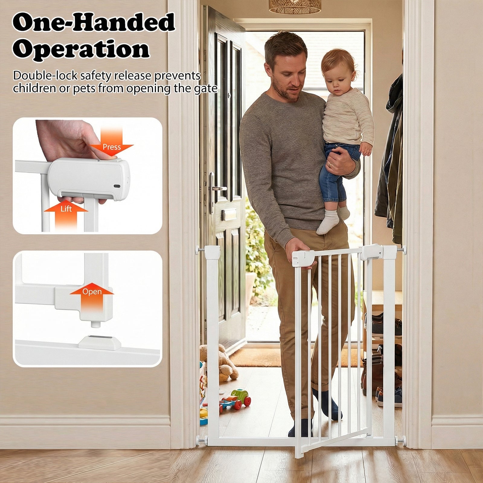 Pressure Mounted Auto-Close Baby Gate, White Pet Gate at Gallery Canada