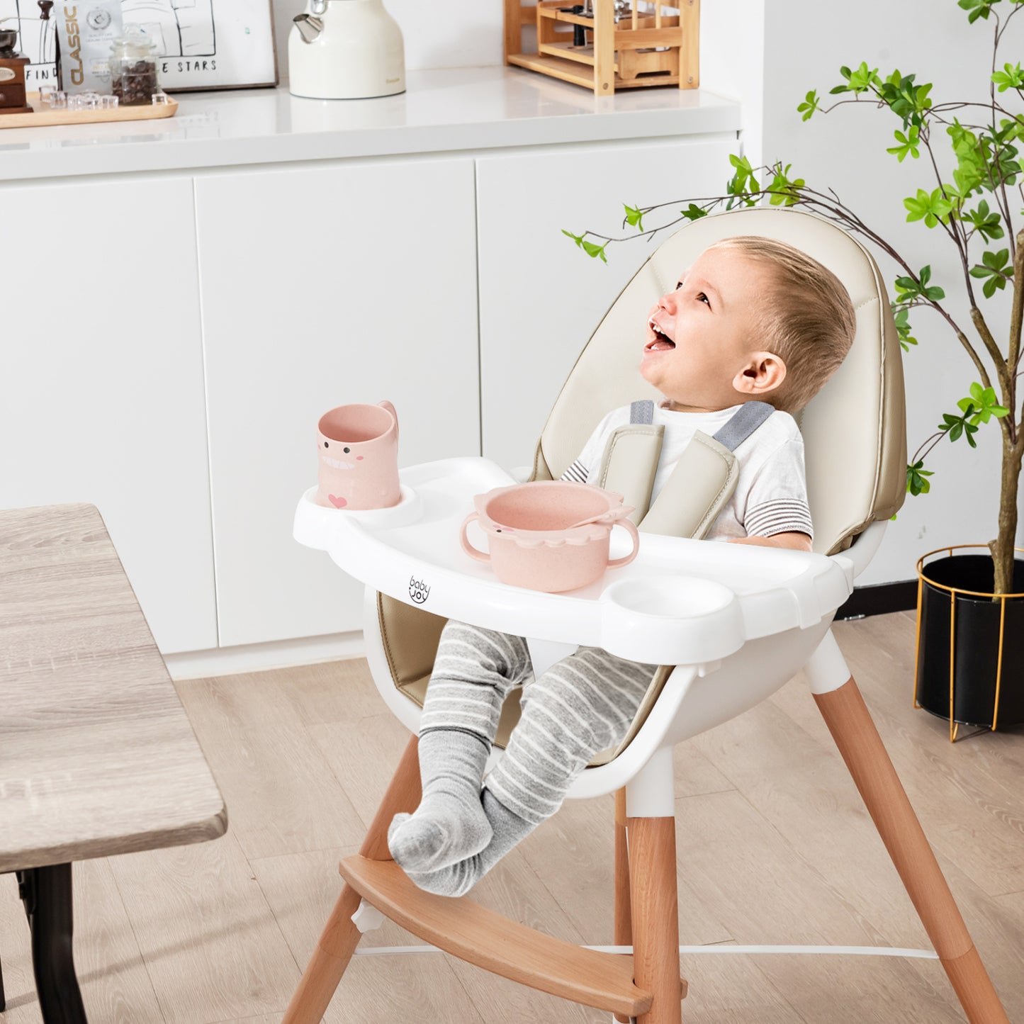 Baby High Chair, Dishwasher Safe Tray, Beige High Chairs at Gallery Canada