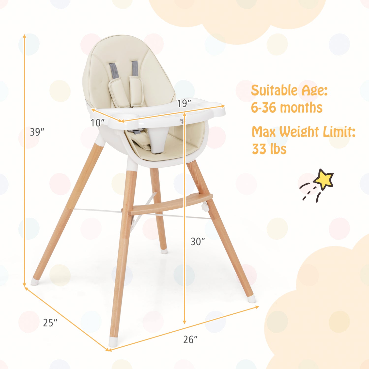 Baby High Chair, Dishwasher Safe Tray, Beige High Chairs at Gallery Canada