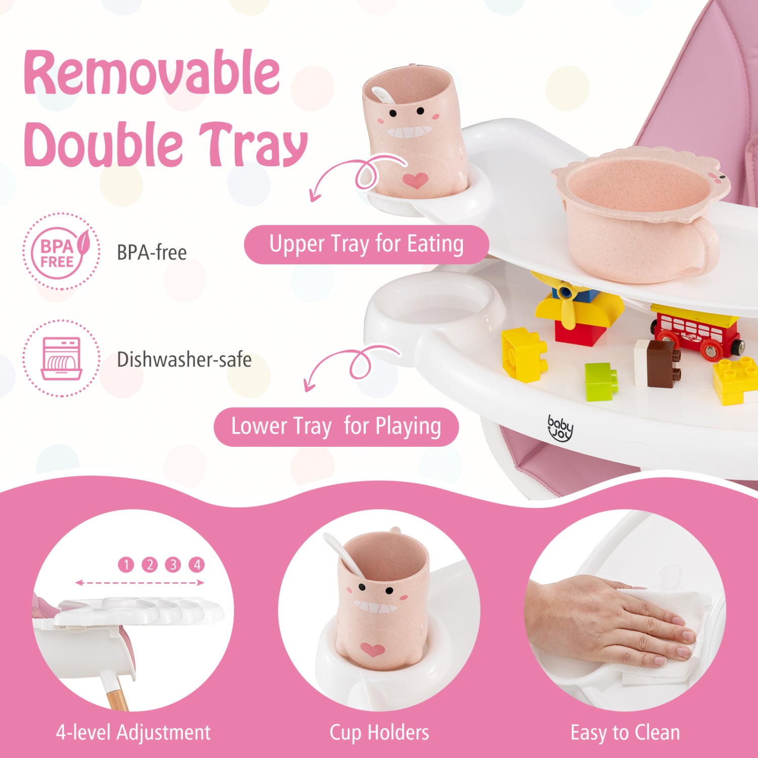 Baby High Chair With Dishwasher Safe Tray, Pink High Chairs at Gallery Canada