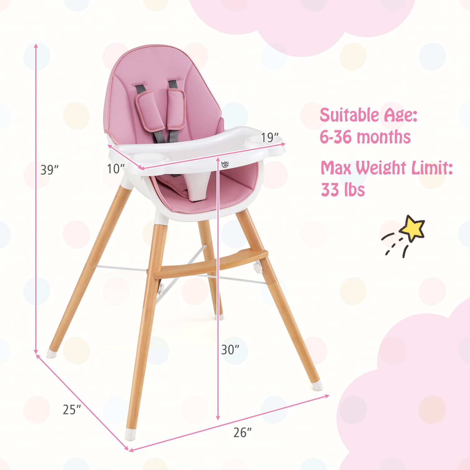 Baby High Chair With Dishwasher Safe Tray, Pink High Chairs at Gallery Canada
