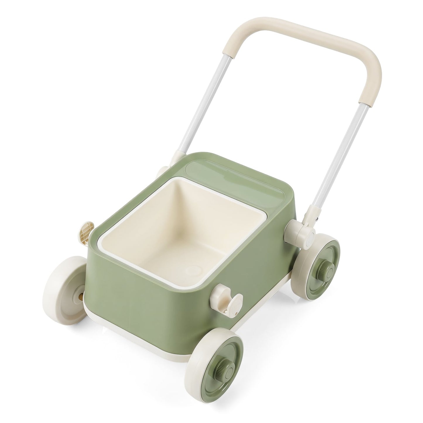 Baby Push Walker with Wheels and Foldable Handlebar and Storage Basket, Green Baby Activity Green at Gallery Canada