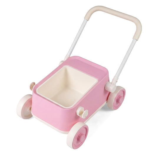 Baby Push Walker with Wheels and Foldable Handlebar and Storage Basket, Pink Baby Activity Pink at Gallery Canada