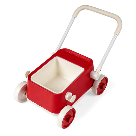 Baby Push Walker with Wheels and Foldable Handlebar and Storage Basket, Red Baby Activity Red at Gallery Canada