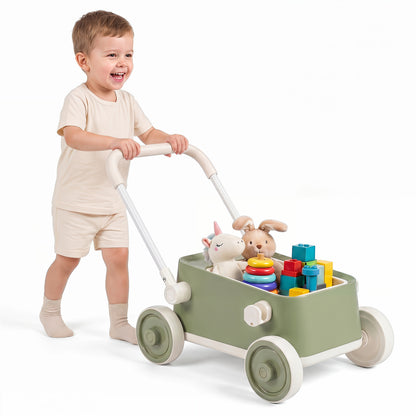 Baby Push Walker with Wheels and Foldable Handlebar and Storage Basket, Green Baby Activity at Gallery Canada