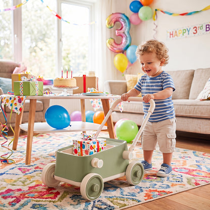Baby Push Walker with Wheels and Foldable Handlebar and Storage Basket, Green Baby Activity at Gallery Canada