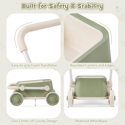 Baby Push Walker with Wheels and Foldable Handlebar and Storage Basket, Green Baby Activity at Gallery Canada