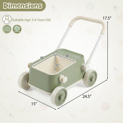 Baby Push Walker with Wheels and Foldable Handlebar and Storage Basket, Green Baby Activity at Gallery Canada