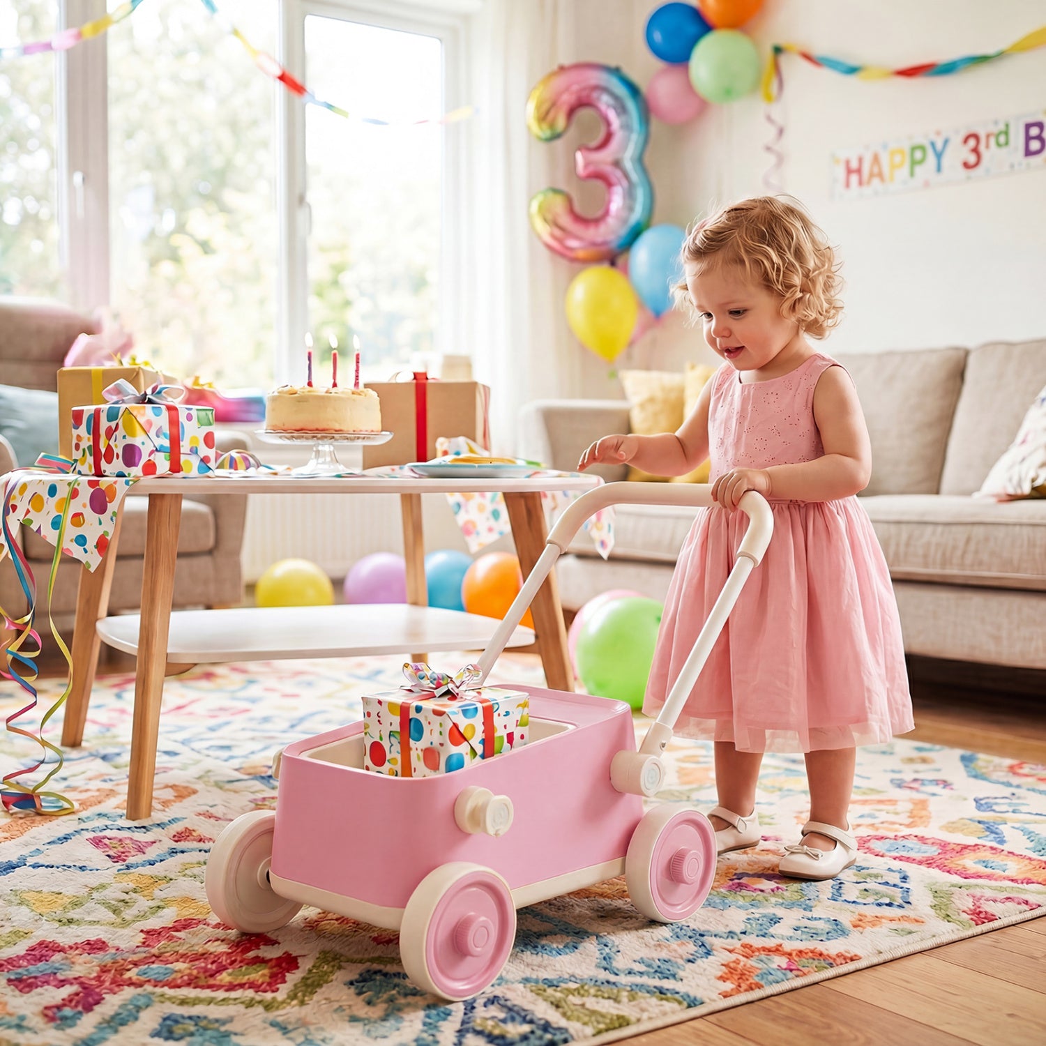 Baby Push Walker with Wheels and Foldable Handlebar and Storage Basket, Pink Baby Activity at Gallery Canada