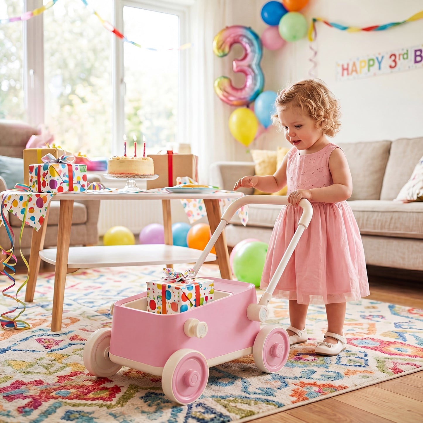 Baby Push Walker with Wheels and Foldable Handlebar and Storage Basket, Pink Baby Activity at Gallery Canada