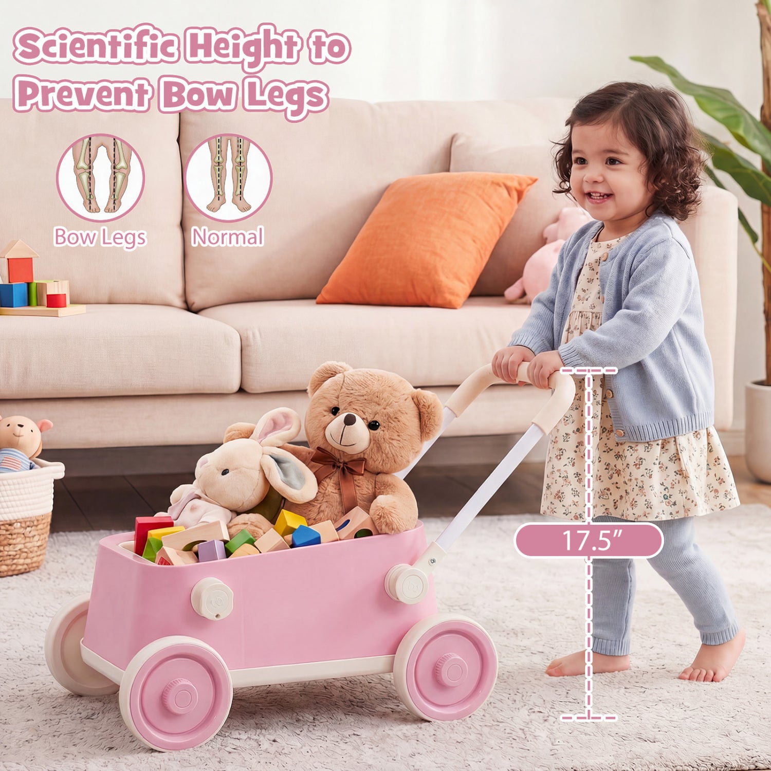Baby Push Walker with Wheels and Foldable Handlebar and Storage Basket, Pink Baby Activity at Gallery Canada