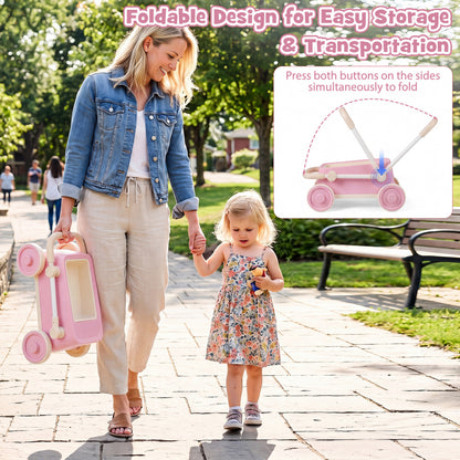 Baby Push Walker with Wheels and Foldable Handlebar and Storage Basket, Pink Baby Activity at Gallery Canada