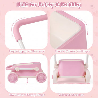 Baby Push Walker with Wheels and Foldable Handlebar and Storage Basket, Pink Baby Activity at Gallery Canada