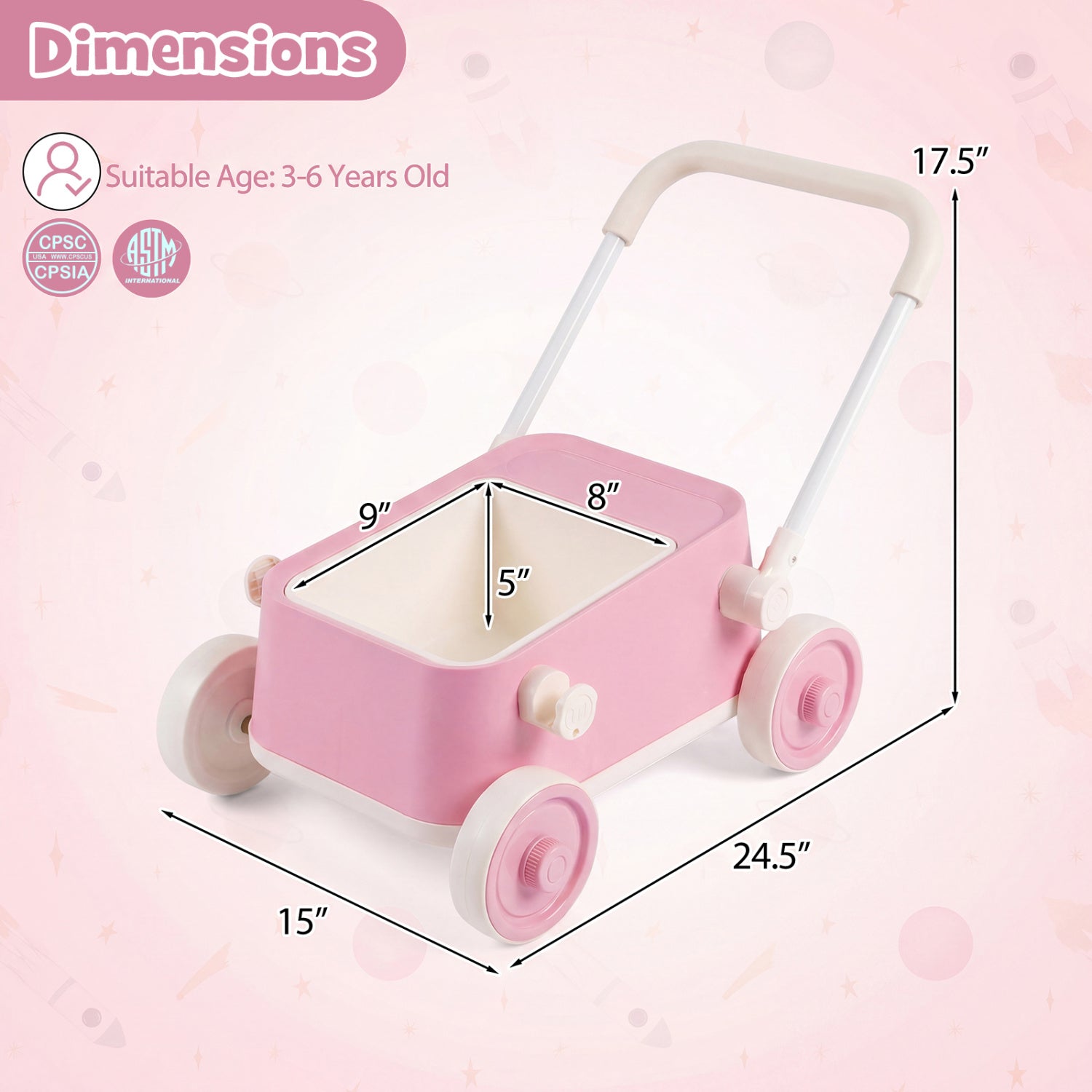 Baby Push Walker with Wheels and Foldable Handlebar and Storage Basket, Pink Baby Activity at Gallery Canada