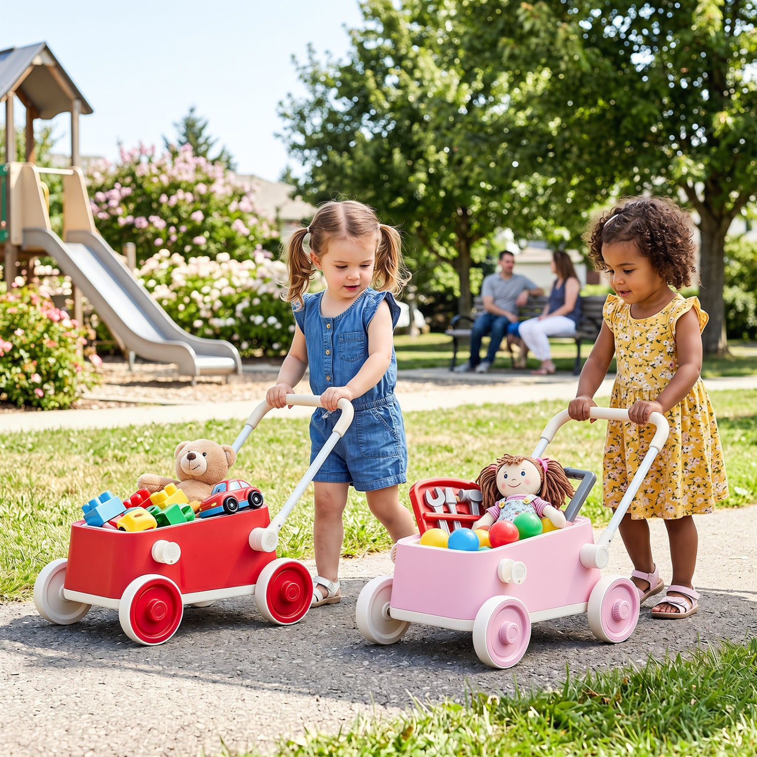 Baby Push Walker with Wheels and Foldable Handlebar and Storage Basket, Red Baby Activity at Gallery Canada