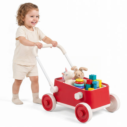 Baby Push Walker with Wheels and Foldable Handlebar and Storage Basket, Red Baby Activity at Gallery Canada