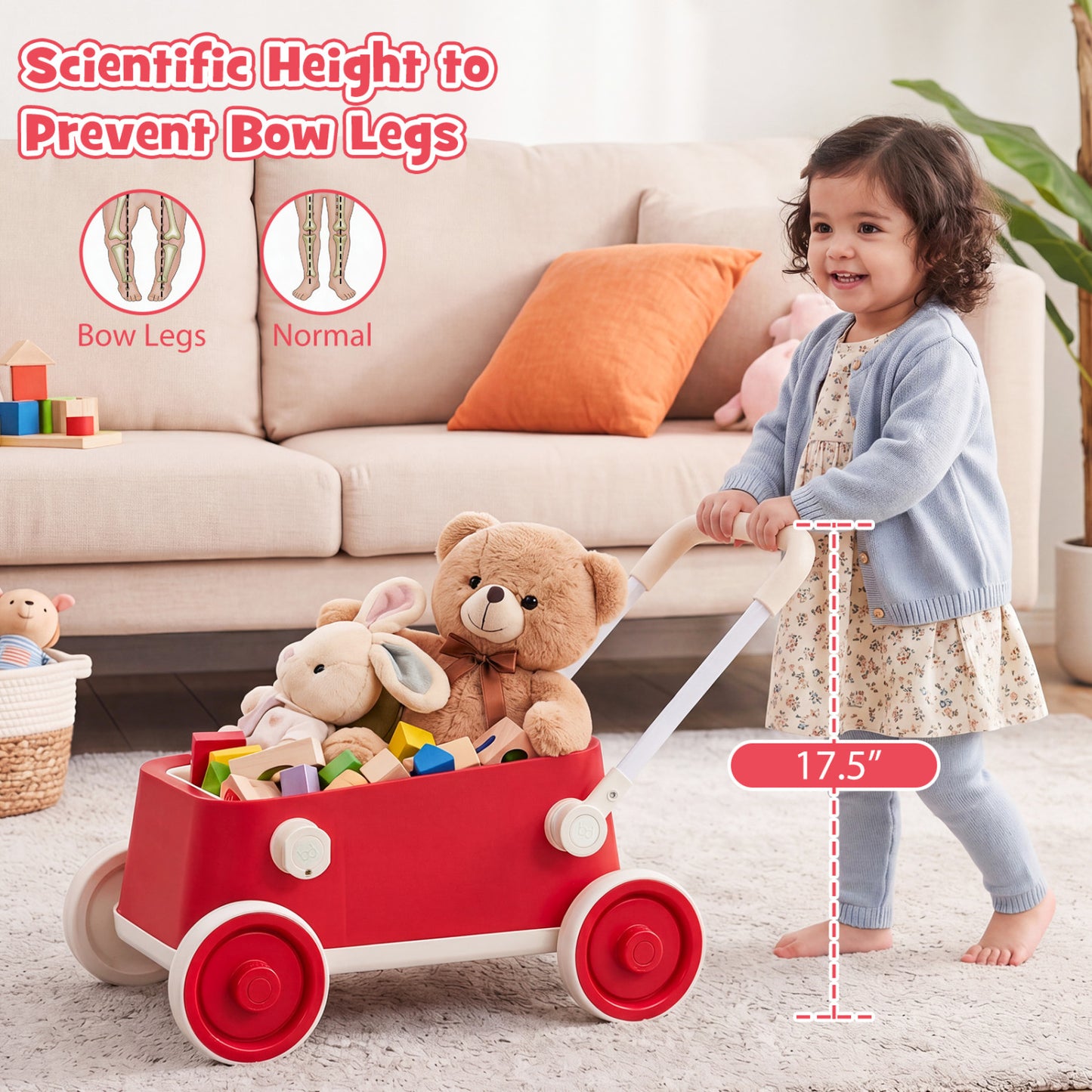 Baby Push Walker with Wheels and Foldable Handlebar and Storage Basket, Red Baby Activity at Gallery Canada