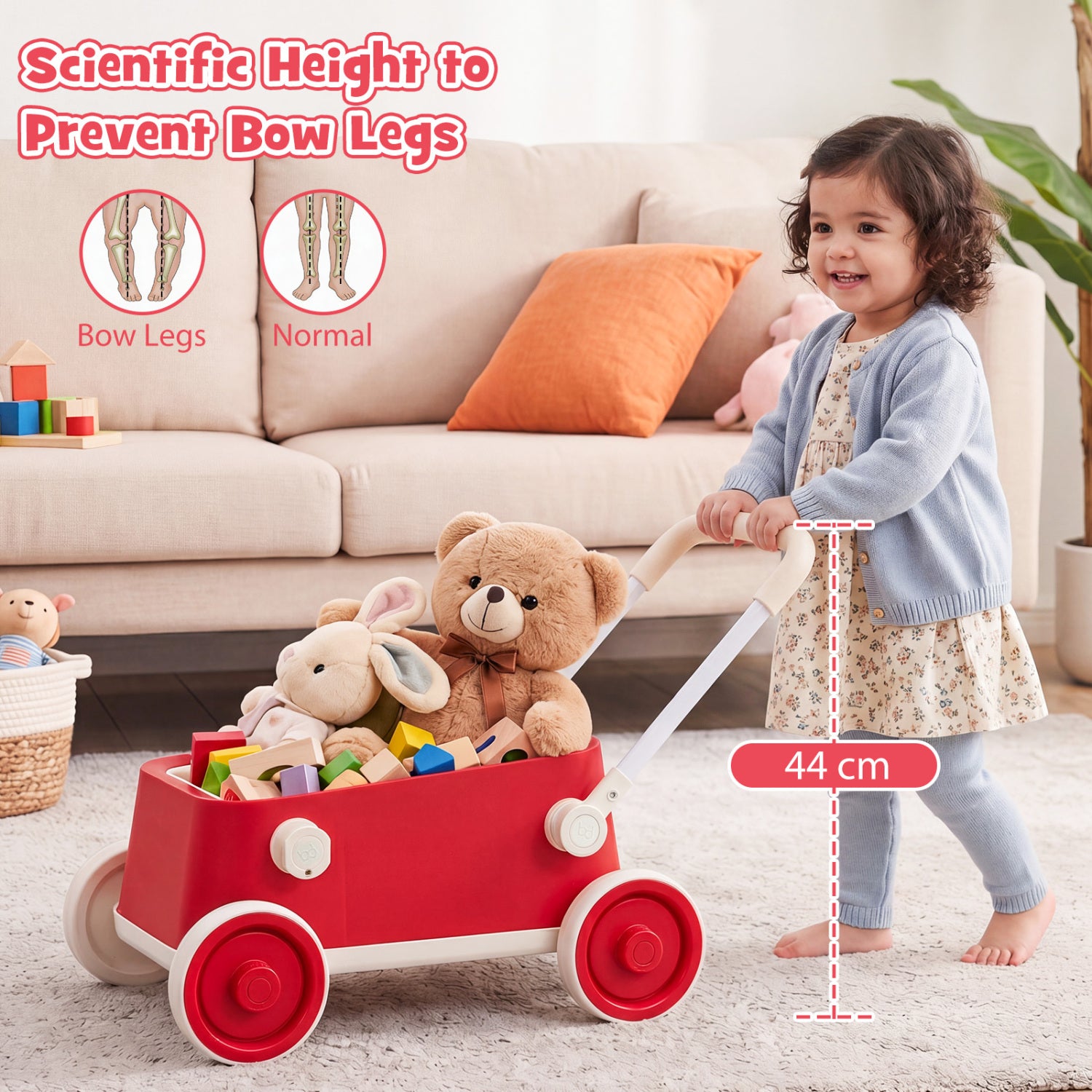Baby Push Walker with Wheels and Foldable Handlebar and Storage Basket, Red Baby Activity at Gallery Canada