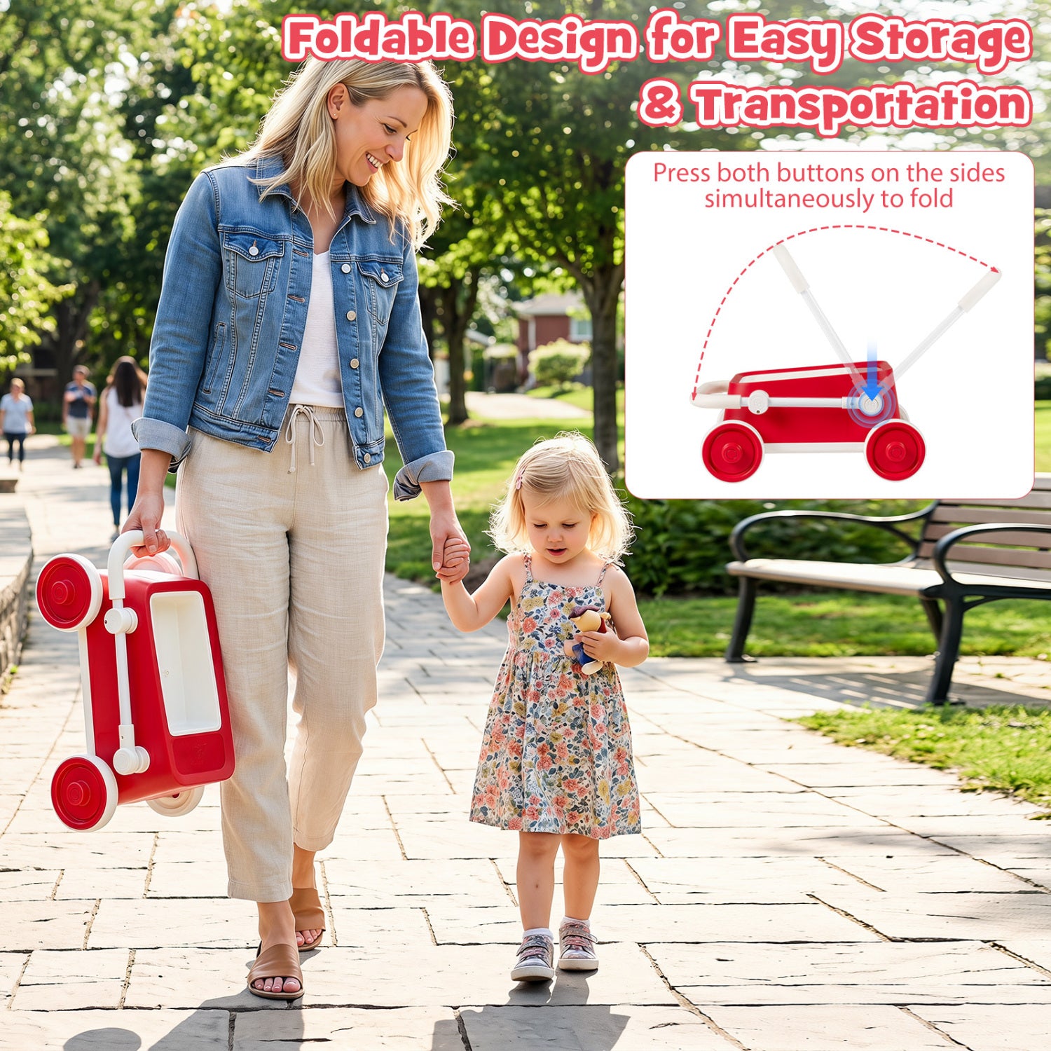 Baby Push Walker with Wheels and Foldable Handlebar and Storage Basket, Red Baby Activity at Gallery Canada